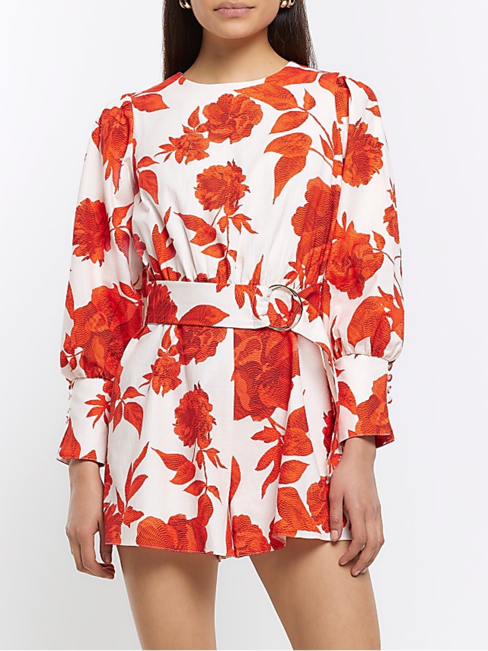NWT River Island Floral Belted Long Sleeve Romper, Size 6